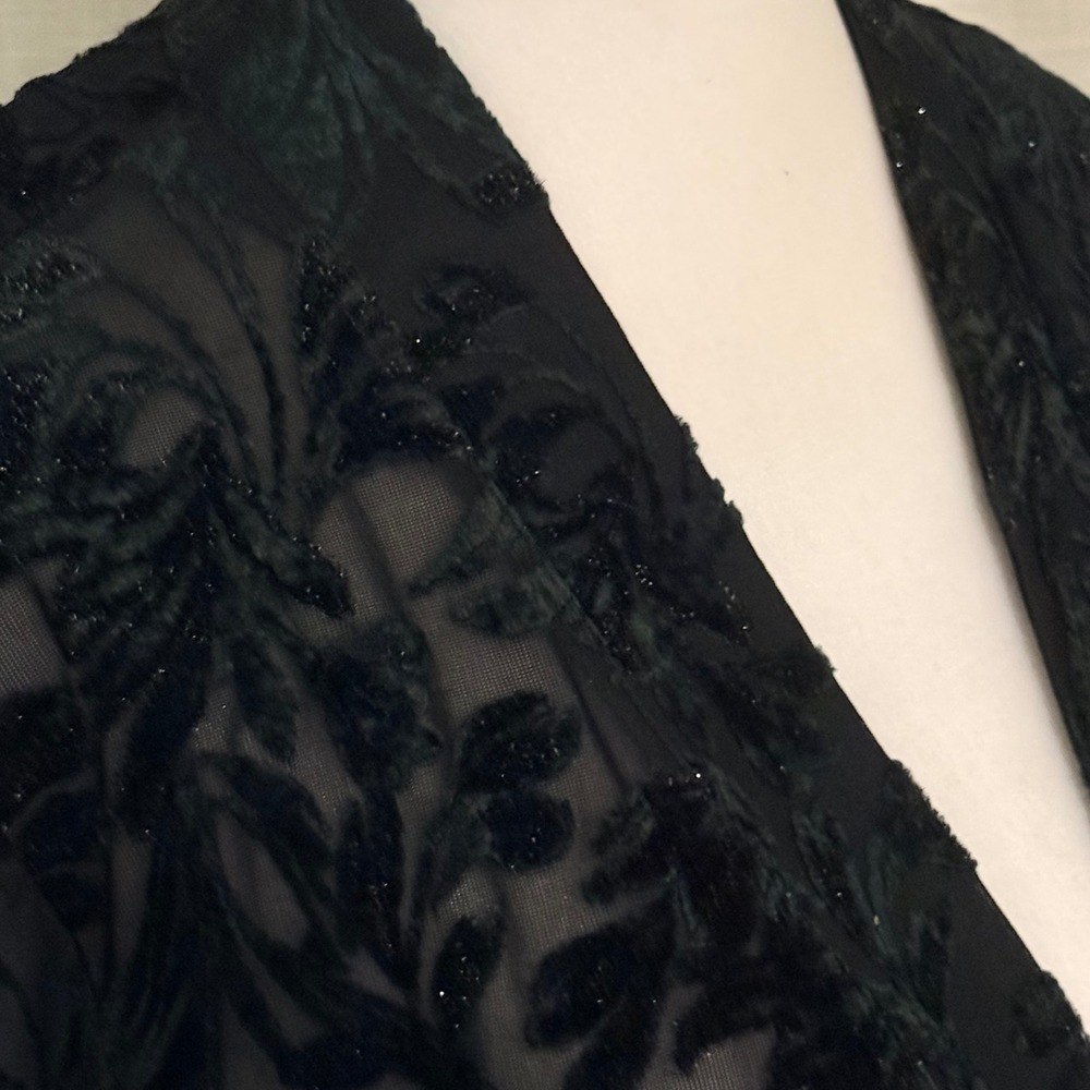 Susan Graver Occasion Cardigan MP Black Velvet Burnout Glitter Open Front Kimono - Picture 9 of 16